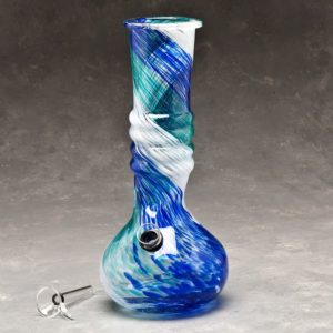 10" Ribbed Color Twist Glass Water Pipe w\Ice Catch and Slide