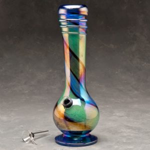 10" Glass Water Pipe w/Fancy Base, Fat Coil Mouthpiece, and Chromametallic Finish