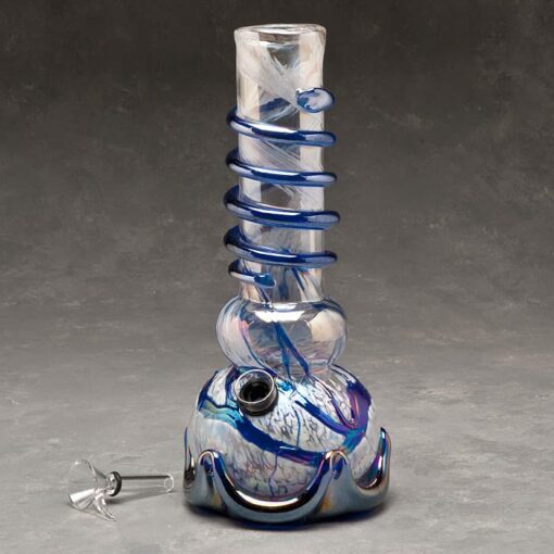 10" Glass Water Pipe w/Fancy Base, Coil and Chromametallic Finish