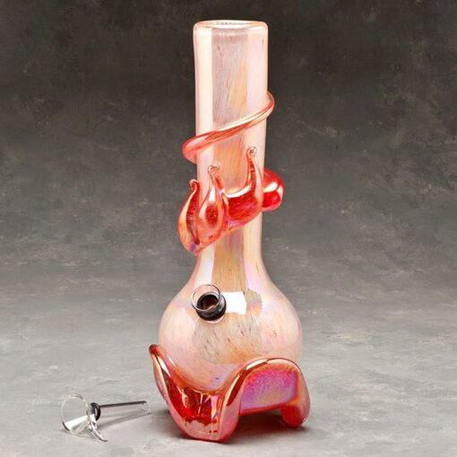 10" Glass Water Pipe w/Fancy Base, 'Flame' Coil and Chromametallic Finish