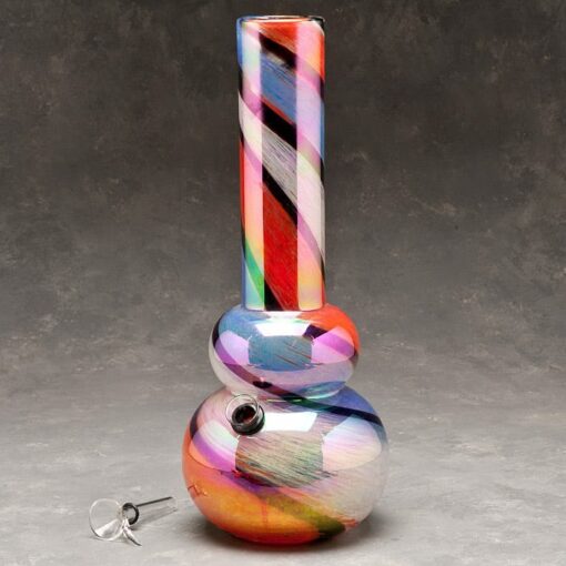 12" Bulged Color Twist Glass Water Pipe w\Chromametallic Finish