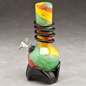 7" Rasta Color Swirl Soft Glass Water Pipe w/Coil, Slide and Fancy Base