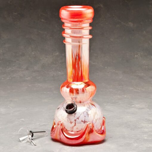 9" Glass Water Pipe w/Fancy Base, Fat Coil Mouthpiece, and Chromametallic Finish