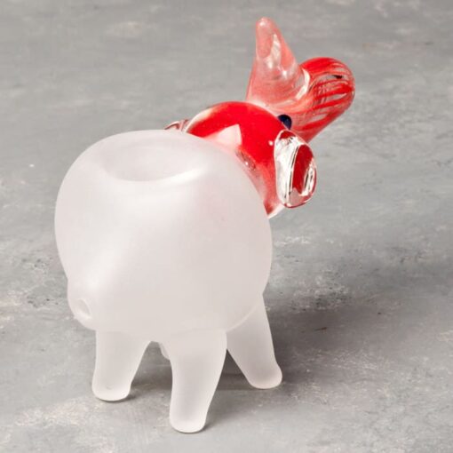 Frosted Rhino w/Colored Head Glass Hand Pipe