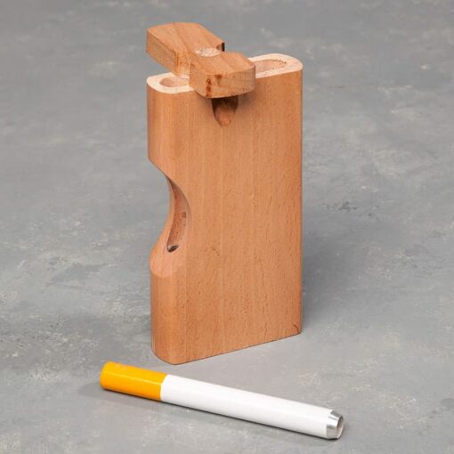 4" Light Wood Dugout w/Cutout and 3" Metal Cigarette One-Hitter