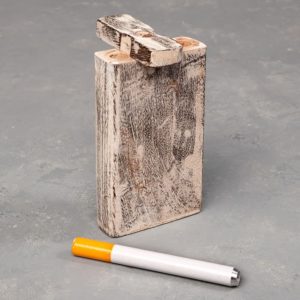 4" Distressed Wood Dugout w/Cutout and 3" Metal Cigarette One-Hitter