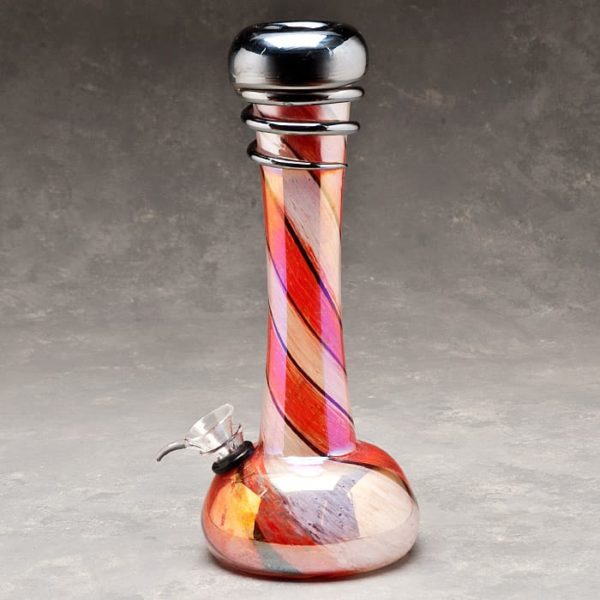 8" Color Twist Glass Water Pipe w/Thick Coil Mouthpiece and Chromametallic Finish