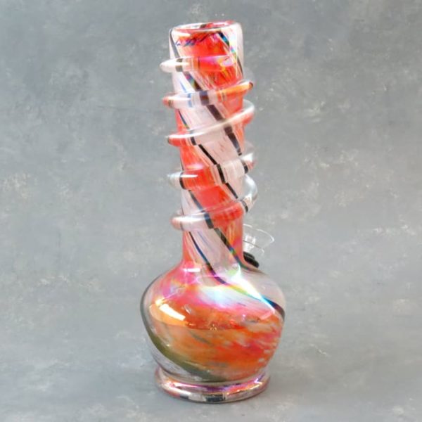 9" Chromametallic Colorstripe Twist Vase Style Soft Glass Water Pipe w/Coil Wrap