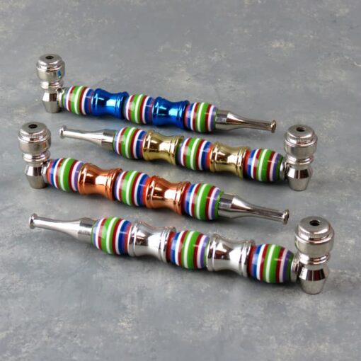 6" Beaded Striped Metal Pipes w/Caps
