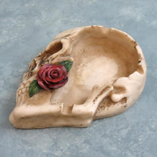 6" Skull Ash Tray w/Rose