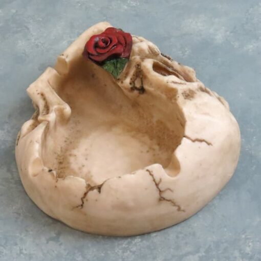 6" Skull Ash Tray w/Rose