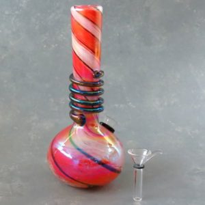 8" Round Base Chromametallic Color Swirl Soft Glass Water Pipe w/Coil