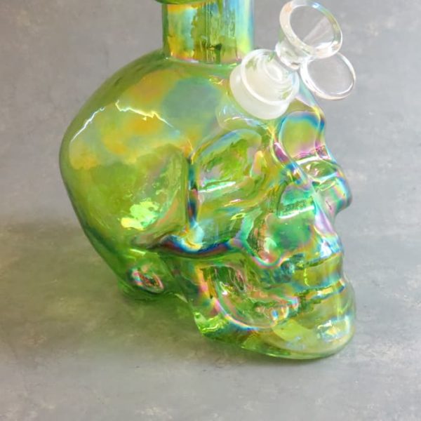 10" Skull Chromametallic Glass Water Pipe w/Coil