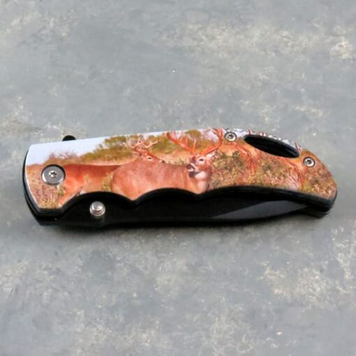 3" Deer Spring Assisted Knife w/Clip and Keyring HOLE