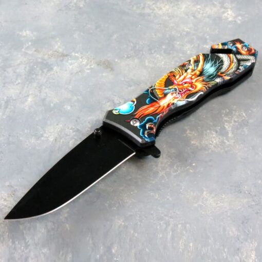 3.25" Dragon Spring Assisted Knife w/Clip, Glass Breaker and Belt Cutter