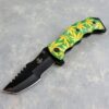4" Yellow/Green Leaf Tanto Style Spring Assisted Knife w/Clip, Grip Handle