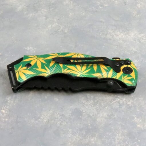 4" Yellow/Green Leaf Tanto Style Spring Assisted Knife w/Clip, Grip Handle