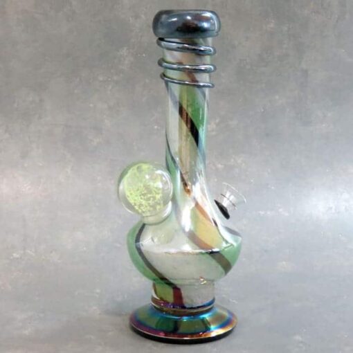 10" Chromametallic Color Twist Vase Soft Glass Water Pipe w/Glow-in-the-Dark Marble, and Fat Coil Mouthpiece