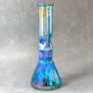 12" Beaker Style Color Streak Soft Glass Water Pipe w/Ice Catch, Rimmed Mouthpiece