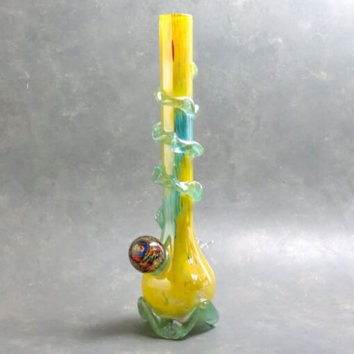 16" Color Streak Soft Glass Water Pipe w/Wrap, Fancy Base, and Marble