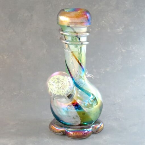 8" Chromametallic Pastel Color Twist Soft Glass Water Pipe w/Fancy Base, Glow -in-the-Dark Marble, and Fat Coil Mouthpiece