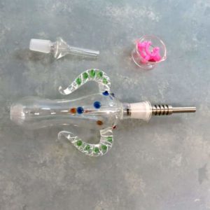 8" Dome Perc Nectar Collector Kit w/Titanium/Quartz Nails, Glass Bucket, and Clip