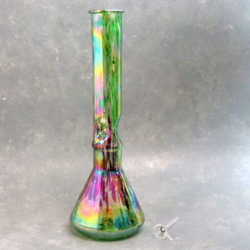 16" Beaker Style Chromametallic Color Streak Glass Water Pipe w/Ice Catch