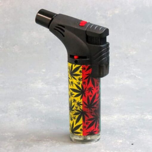5" Techno Torch Refillable Single Slant Adjustable Jet Flame Lighters w/Leaf Designs