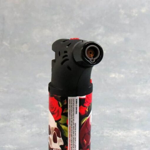 5" Techno Torch Refillable Single Slant Adjustable Jet Flame Lighters w/Skull & Flower Designs
