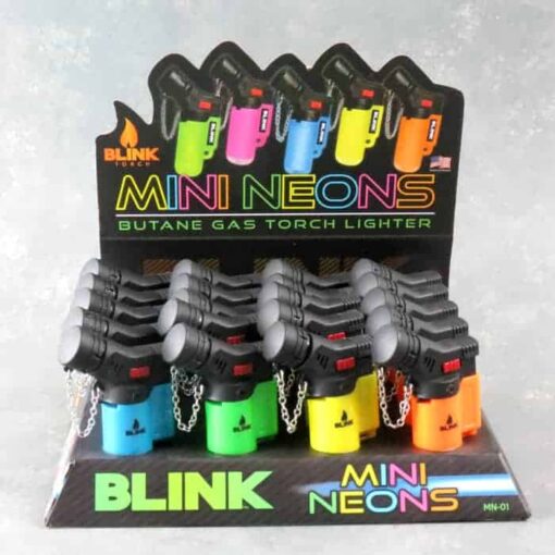 3.5" Blink Neon Adjustable Refillable Lockable Torch Lighters w/Caps and Keychain Loops