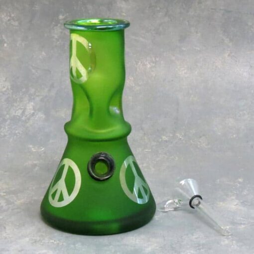 6" Frosted Peace Sign Beaker Style Soft Glass Water Pipe w/Ice Catch and Slide Bowl