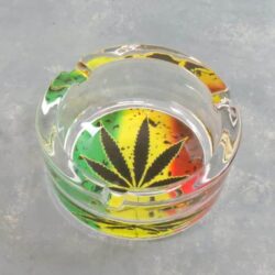 3.5" Round Glass Ashtrays w/Leaf Designs