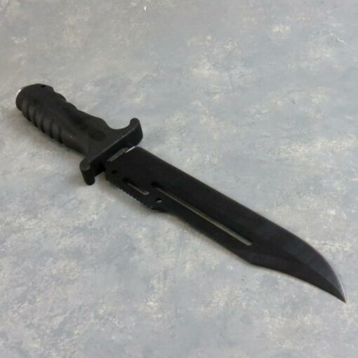 7.5" Black Hunting Knife w/Sheath and Rubberized Handle