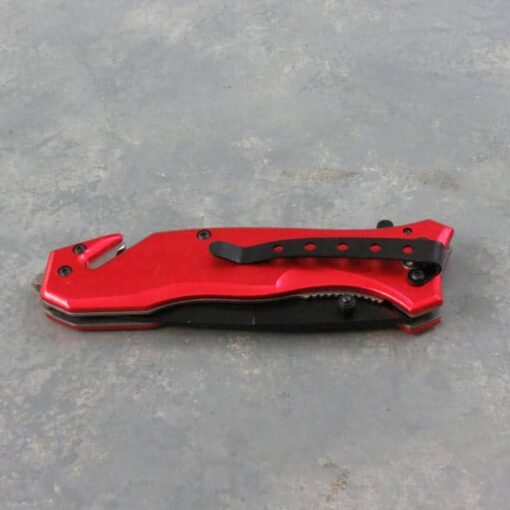 3.25" Brushed Metal Tanto Spring-Assisted Knife w/Clip, Glass Breaker and Belt Cutter
