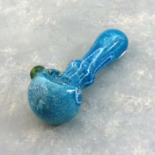 4" Blue Inside Out Latticino Glass Hand Pipes w/Ring and Bump