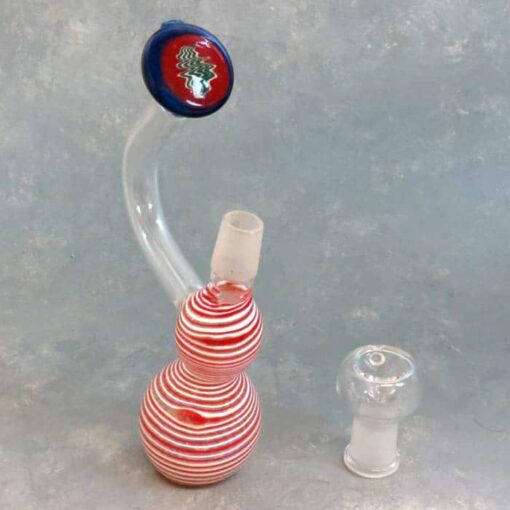 8" Bubbler Style Striped Glass Water Pipe w/WigWag Mouthpiece and Male Joint