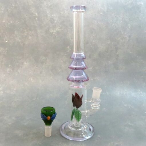 13.5" Narrow Glass Water Pipe w/Fancy Bowl, Flower and Flat Tree Perc