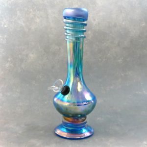 10" Chromametallic Color Streak Vase Style Soft Glass Water Pipe w/Coil Wrap Mouthpiece & Slide