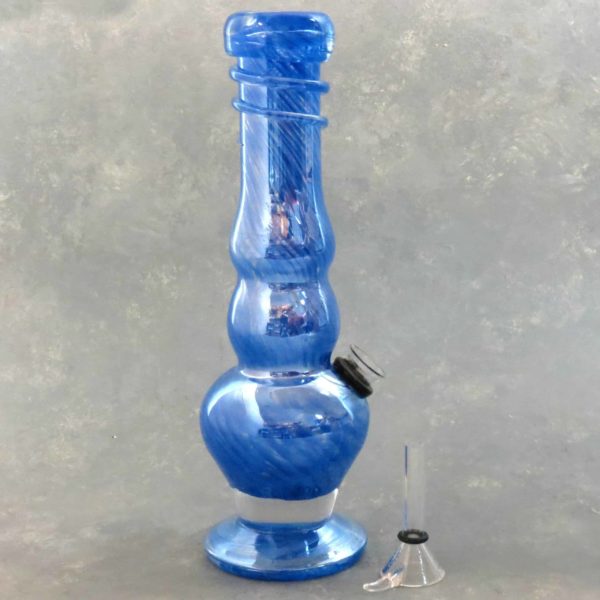 9" Contoured Vase Style Color Twist Soft Glass Water Pipe w/Coil Wrap Mouthpiece & Slide