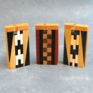 4.25" Wooden Dugouts w/Checkered Inlays and 3" Metal Cigarette One-Hitter