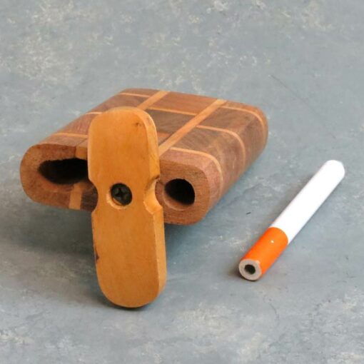 4.125" Checkered Pattern Wooden Dugouts w/Rounded Ends and 3" Metal Cigarette One-Hitters