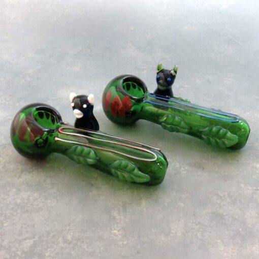 5" Worked Animal and Leaves Spoon Glass Hand Pipes