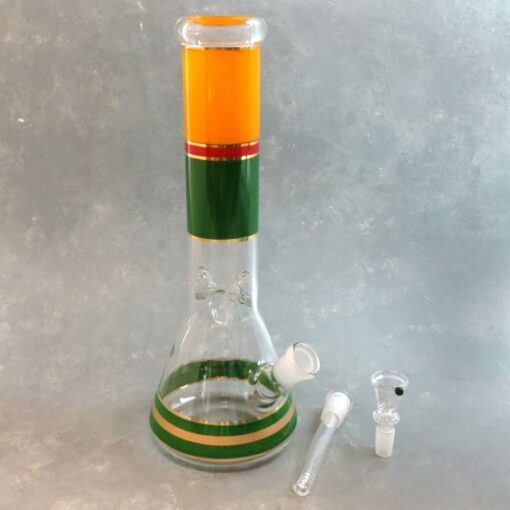 12" Rasta & Gold Earlmeyer Style Glass Water Pipe w/Diffused Downstem & Ice Catch