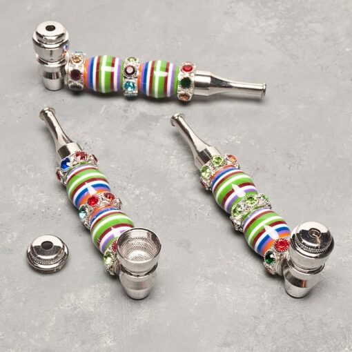 4.5" Beaded/Jeweled Striped Metal Pipes w/Caps