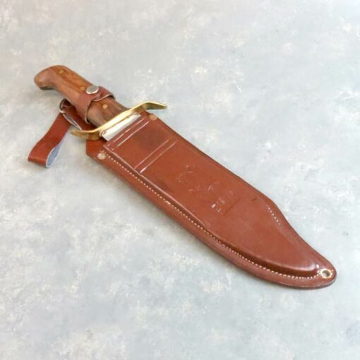 9" Large Bowie Knife w/Wood Handle and Leather Sheath