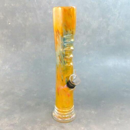 10" Straight Tube Chromametallic Color Streak Soft Glass Water Pipe w/Grip and Slide