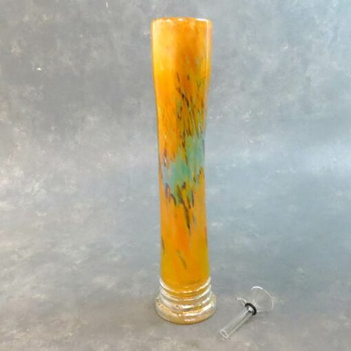 10" Straight Tube Chromametallic Color Streak Soft Glass Water Pipe w/Grip and Slide