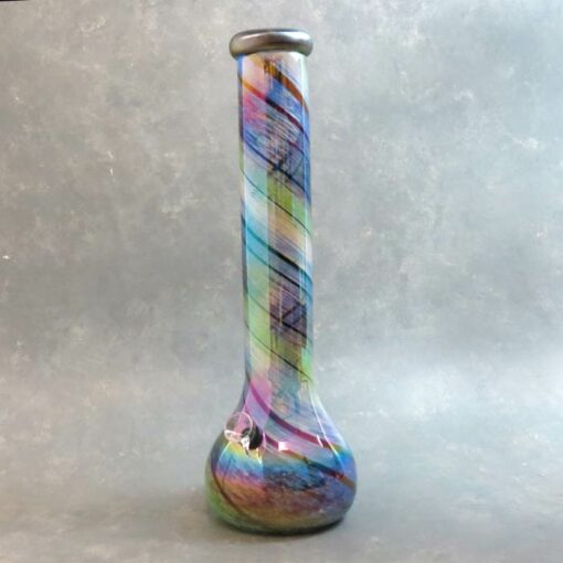 16" Rounded Base Chromametallic Color Twist Soft Glass Water Pipe w/Ice Catch & Slide