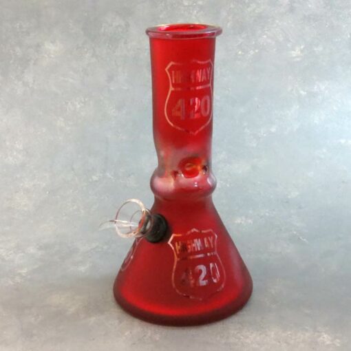 8" Beaker Style Frosted Highway 420 Soft Glass Water Pipe w/Slide and Ice Catch