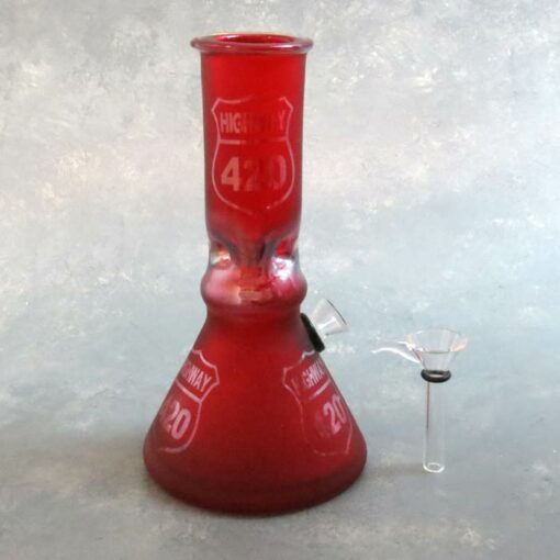 8" Beaker Style Frosted Highway 420 Soft Glass Water Pipe w/Slide and Ice Catch